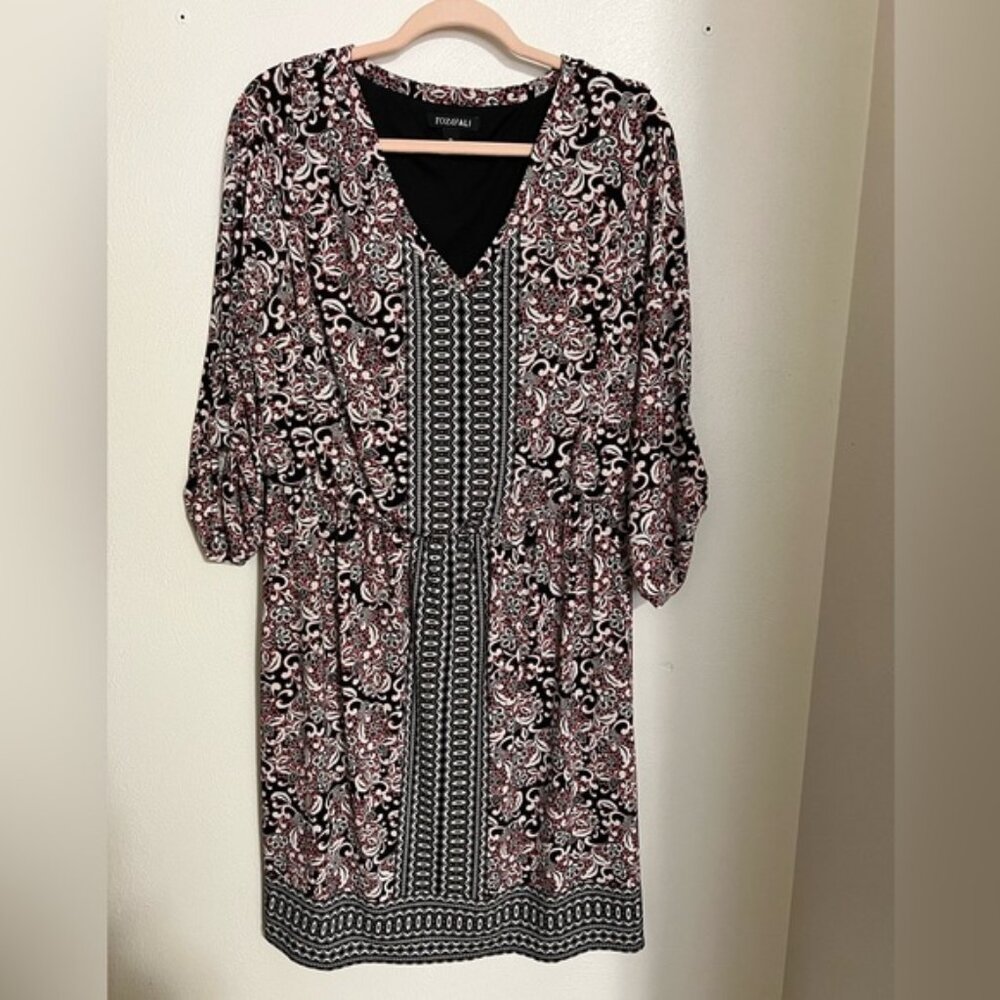 ROZ & ALI Jersey Blouson 3/4 Sleeve Dress Women's Size XL